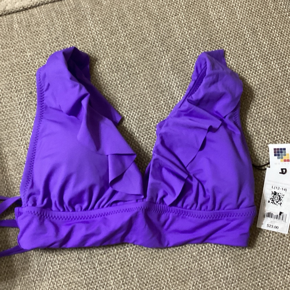 Shade & Shore Violet Ruffle Bikini Top